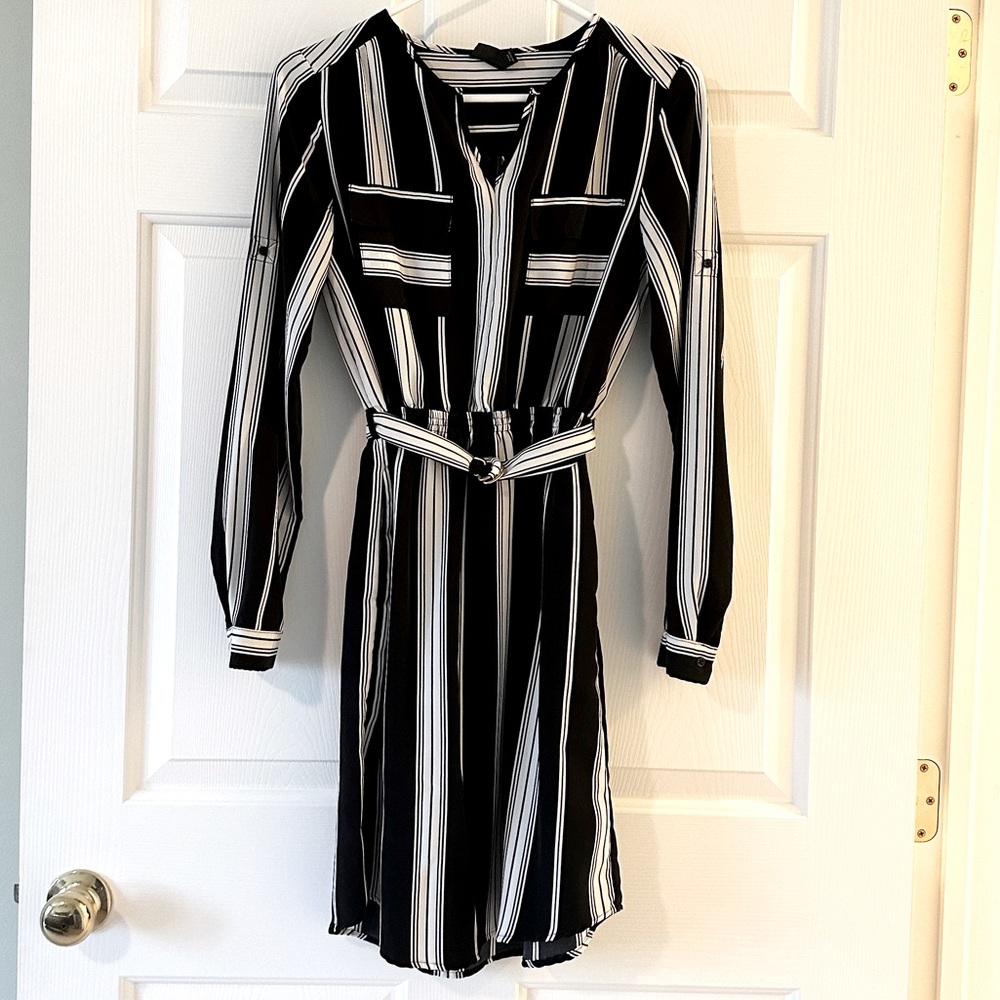 2/$25: Black & White Striped Dress with Belt